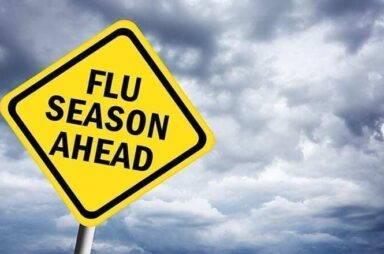 Image of a warning sign reading Flu Season Ahead on the National Personal Training Institute website